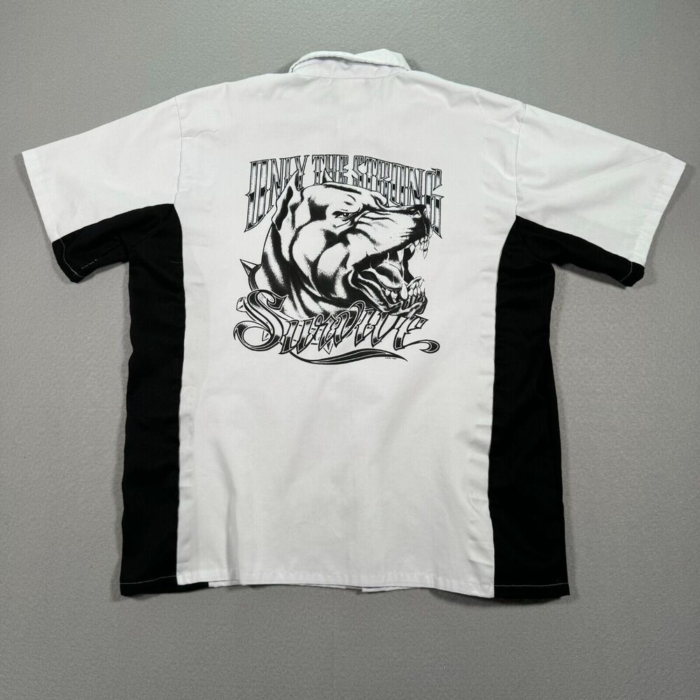 Biker Clothing Company Shirt Mens Medium White‎ Only The Strong Survive Workwear